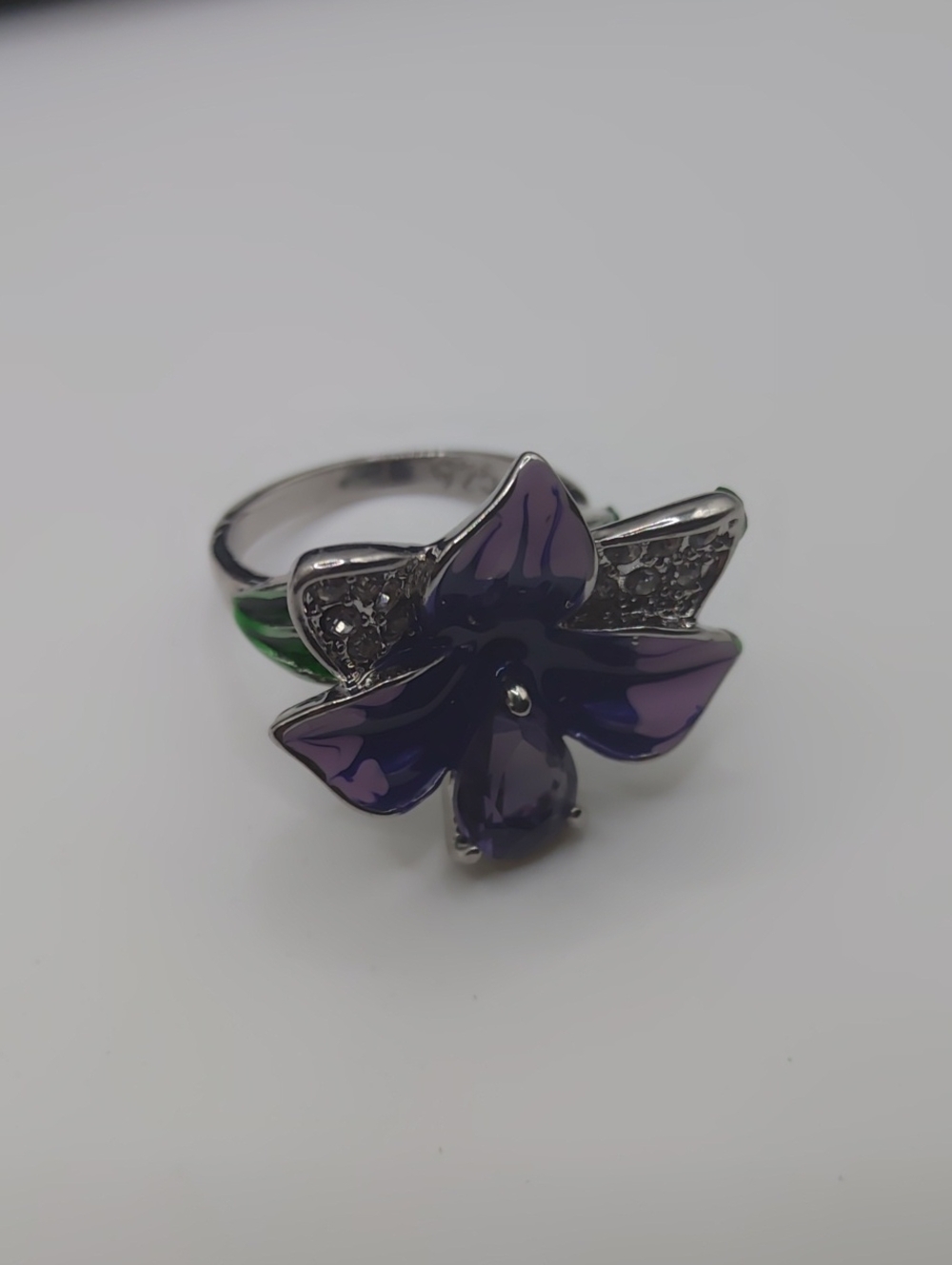 Purple Flower Ring 925 Sz 8.75